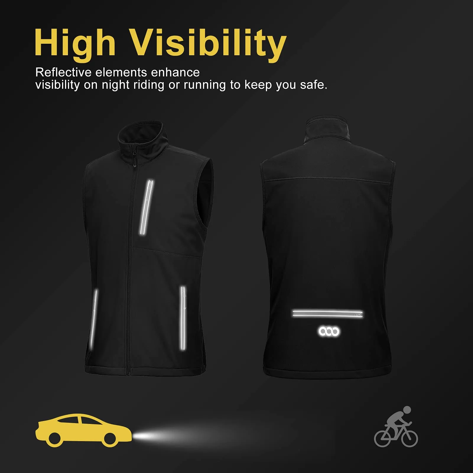 33,000ft Men's Windproof Lightweight Golf Vest Outerwear with Pockets, Softshell Sleeveless Jacket for Running Hiking Sports