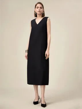 Amoretu Wool V-Neck Sleeveless Straight Dress