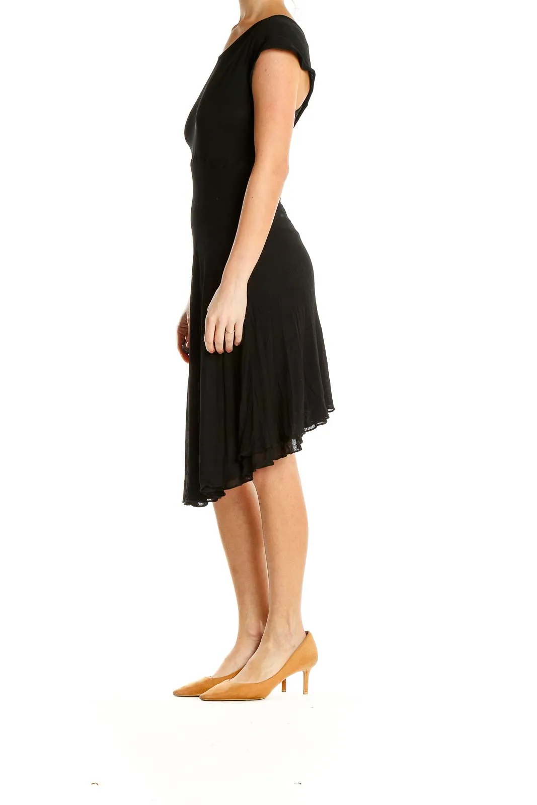 Black Elegant Cap Sleeve Midi Dress