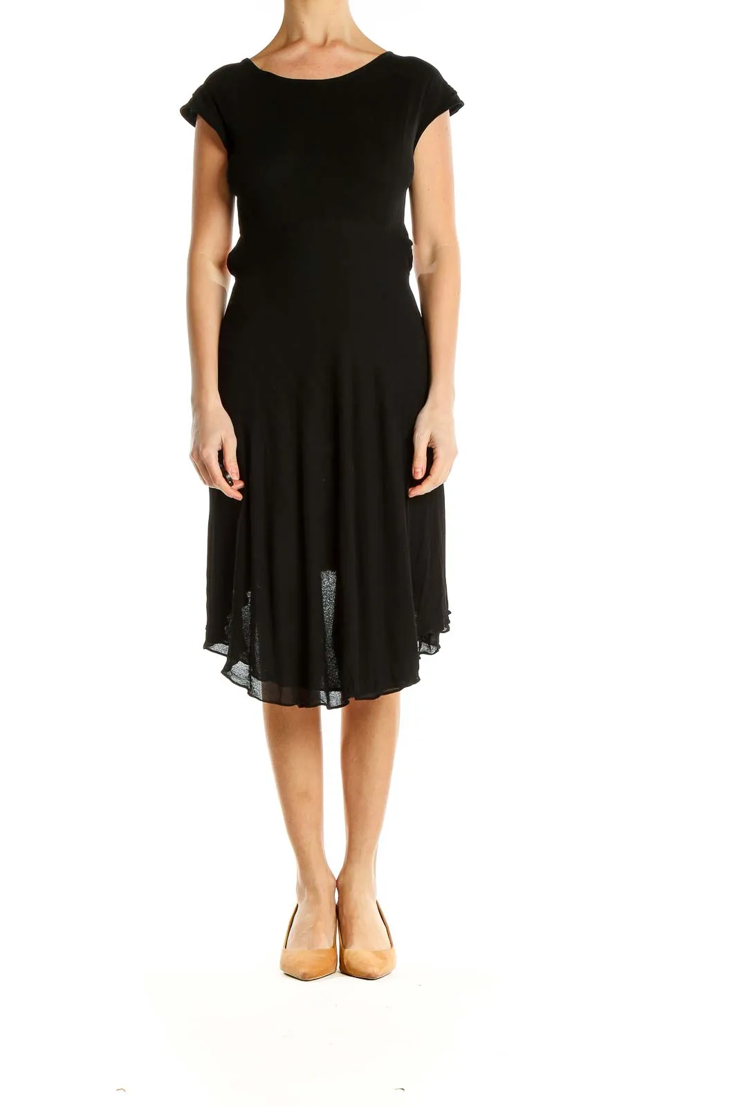 Black Elegant Cap Sleeve Midi Dress