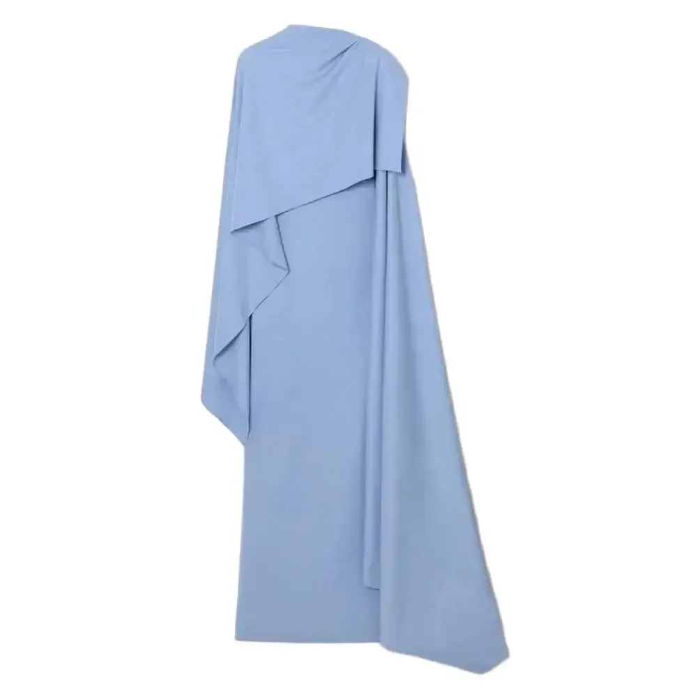 Blue Shawl Sleeve Elegant Dress