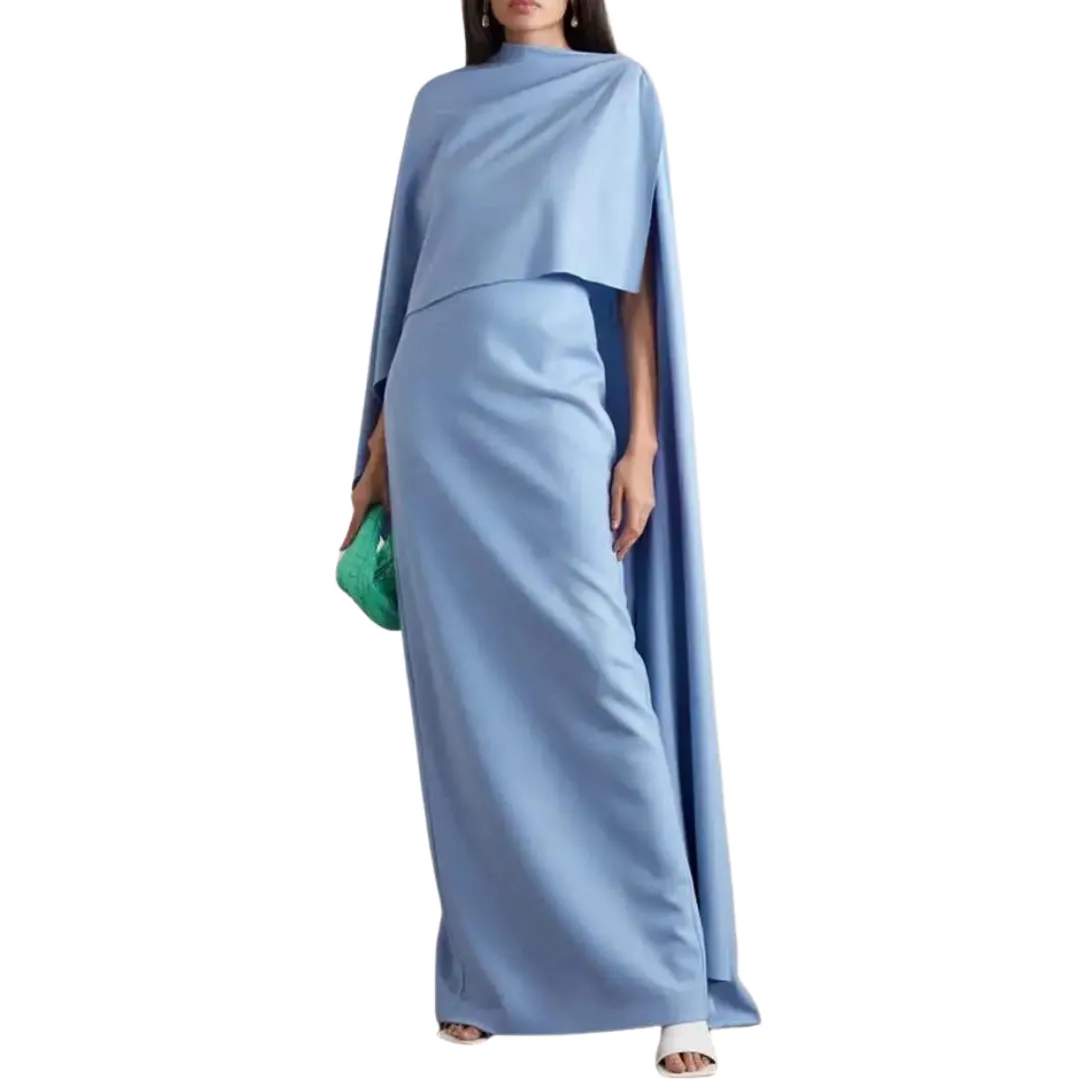 Blue Shawl Sleeve Elegant Dress