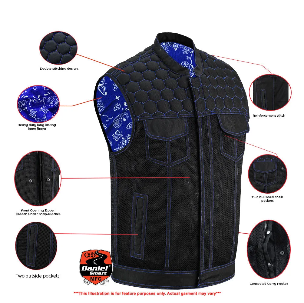 Blue Soul Men's Black Mesh Textile Vest with Blue Paisley Liner