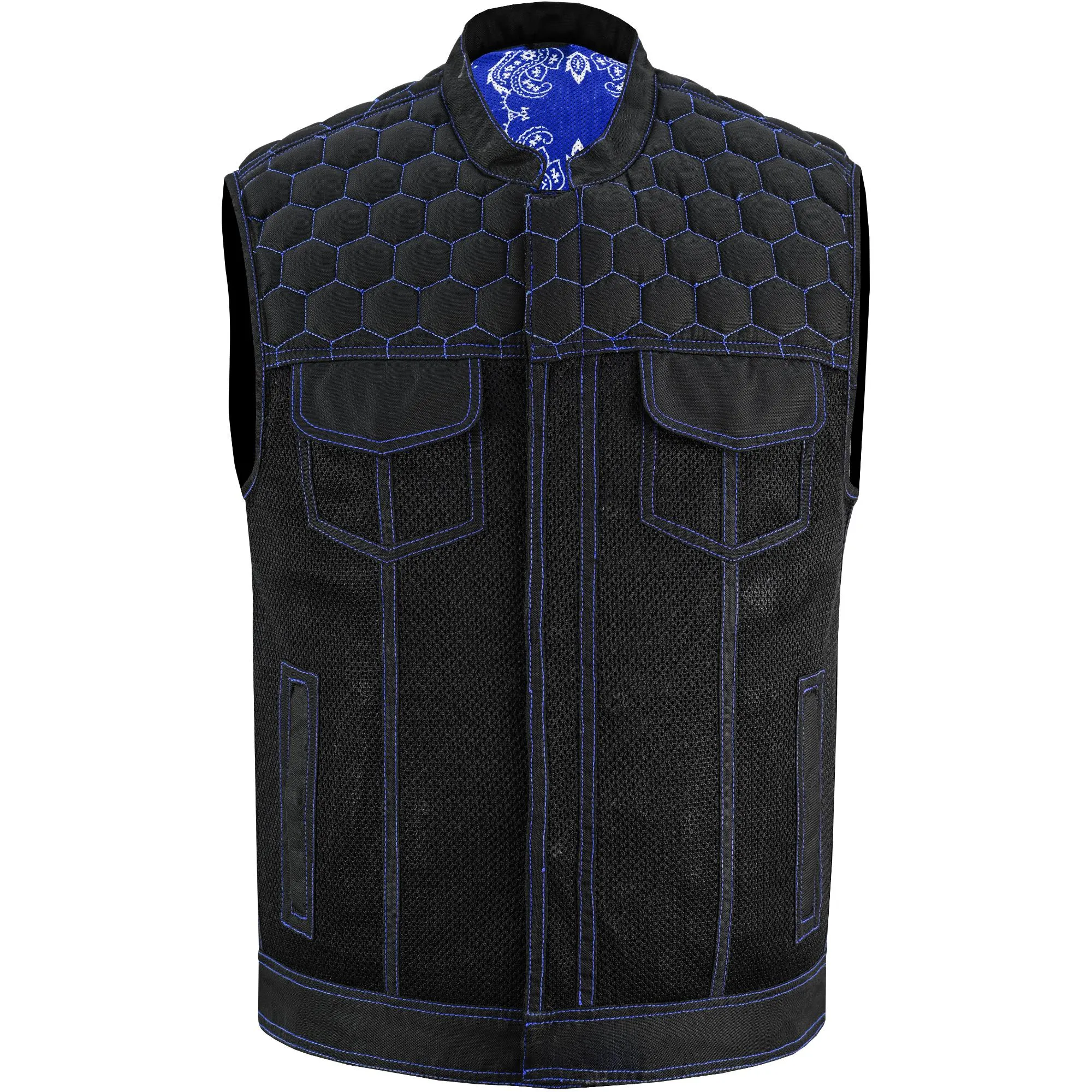 Blue Soul Men's Black Mesh Textile Vest with Blue Paisley Liner