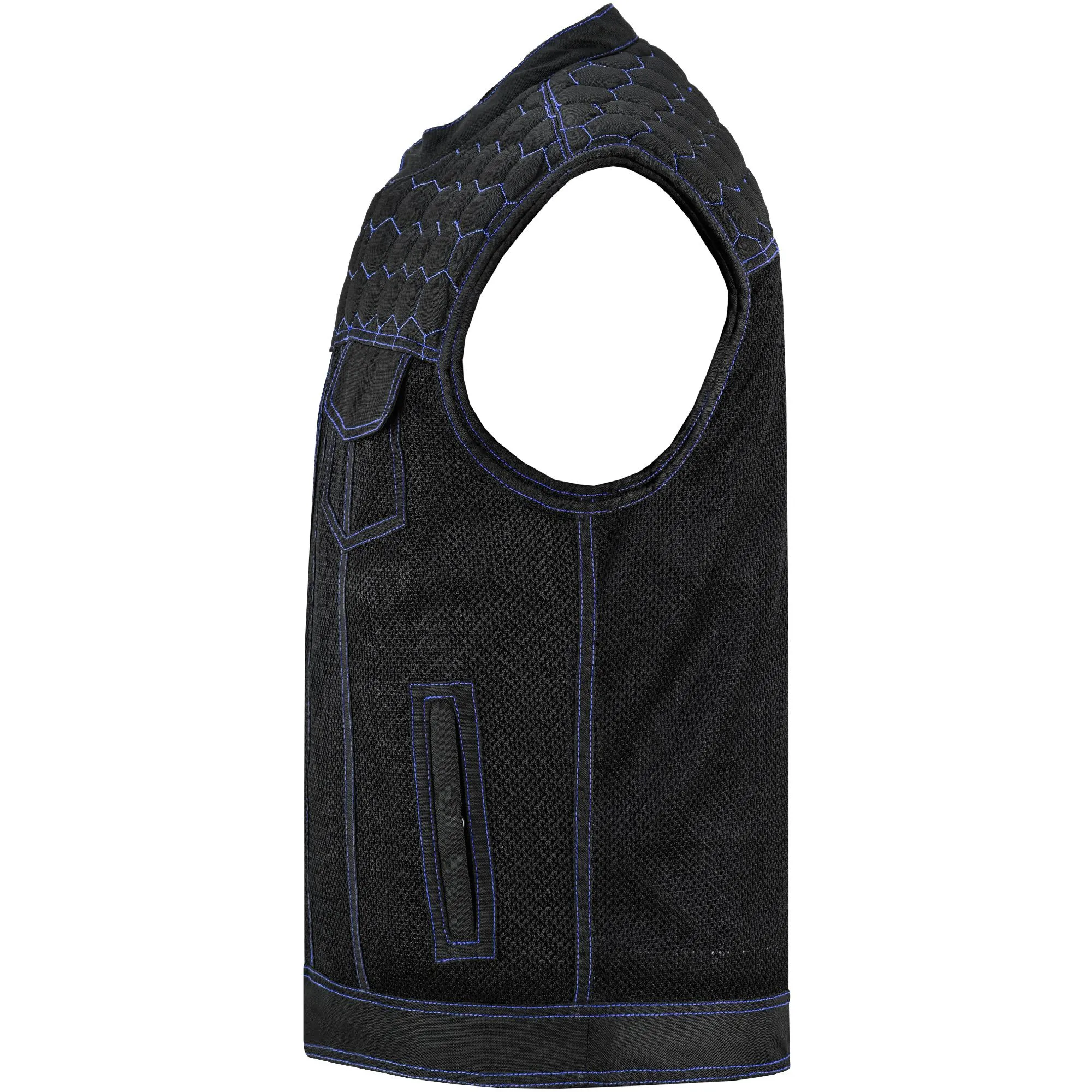 Blue Soul Men's Black Mesh Textile Vest with Blue Paisley Liner