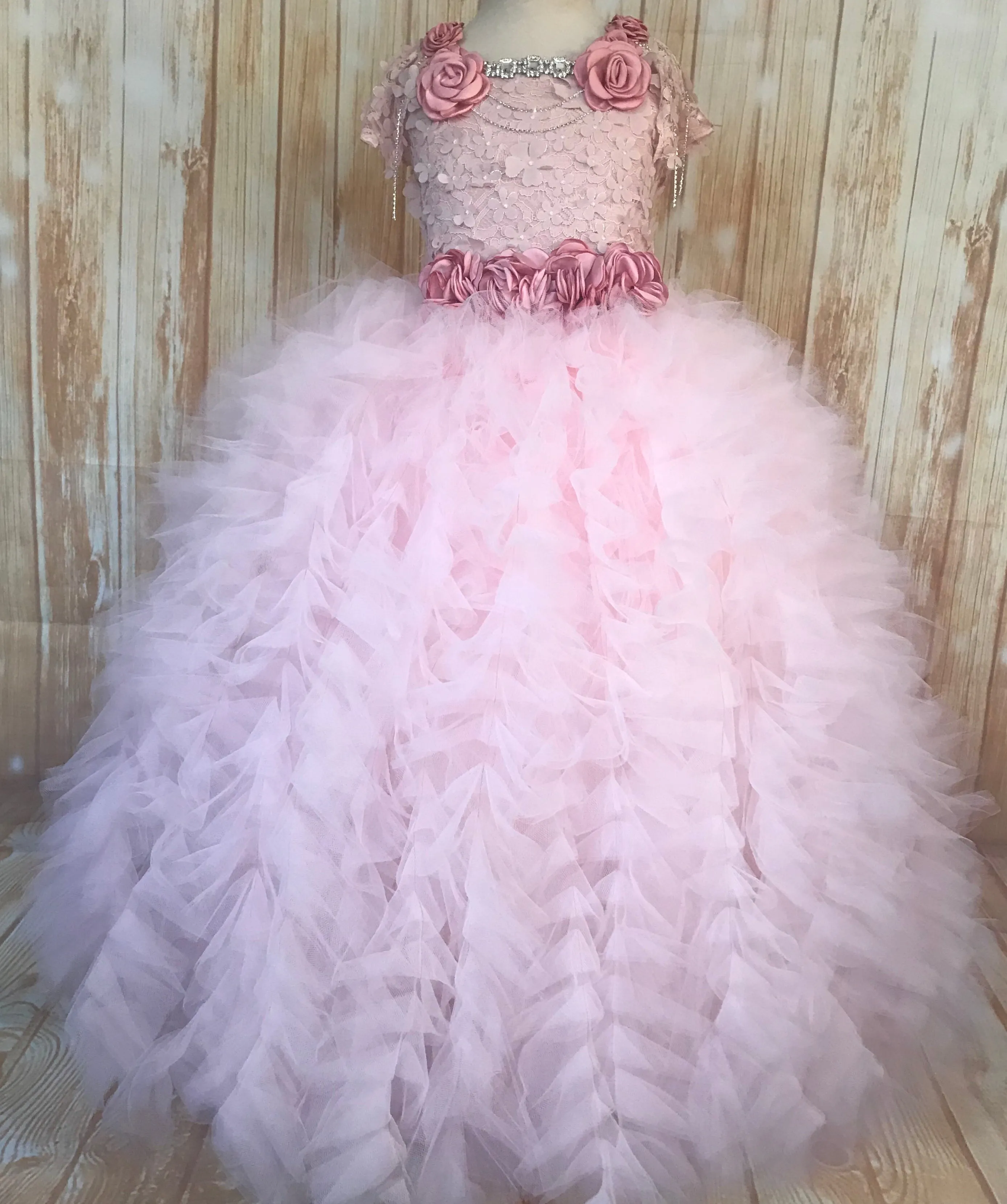 Blush Lace Ruffled Tutu Dress