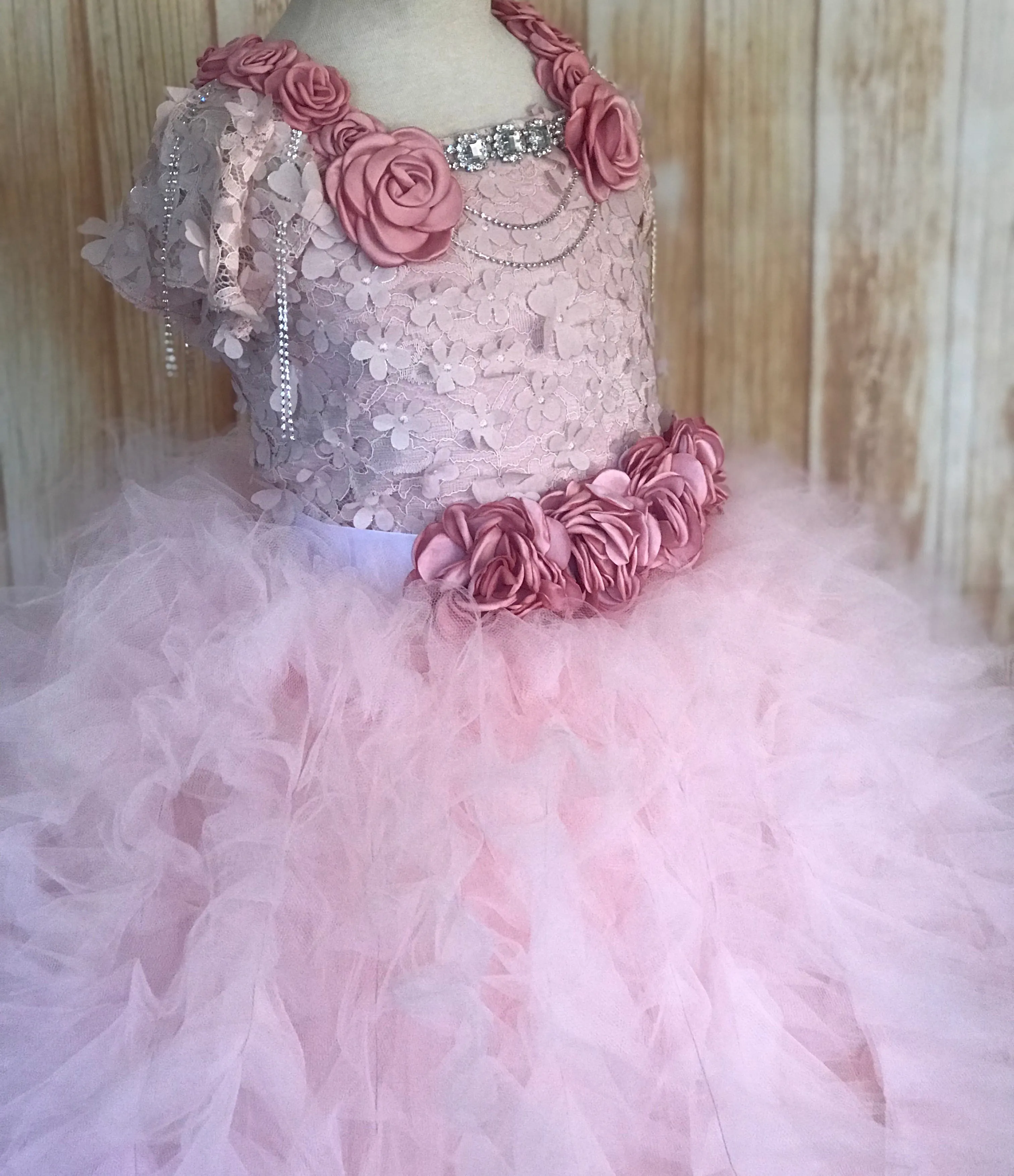 Blush Lace Ruffled Tutu Dress