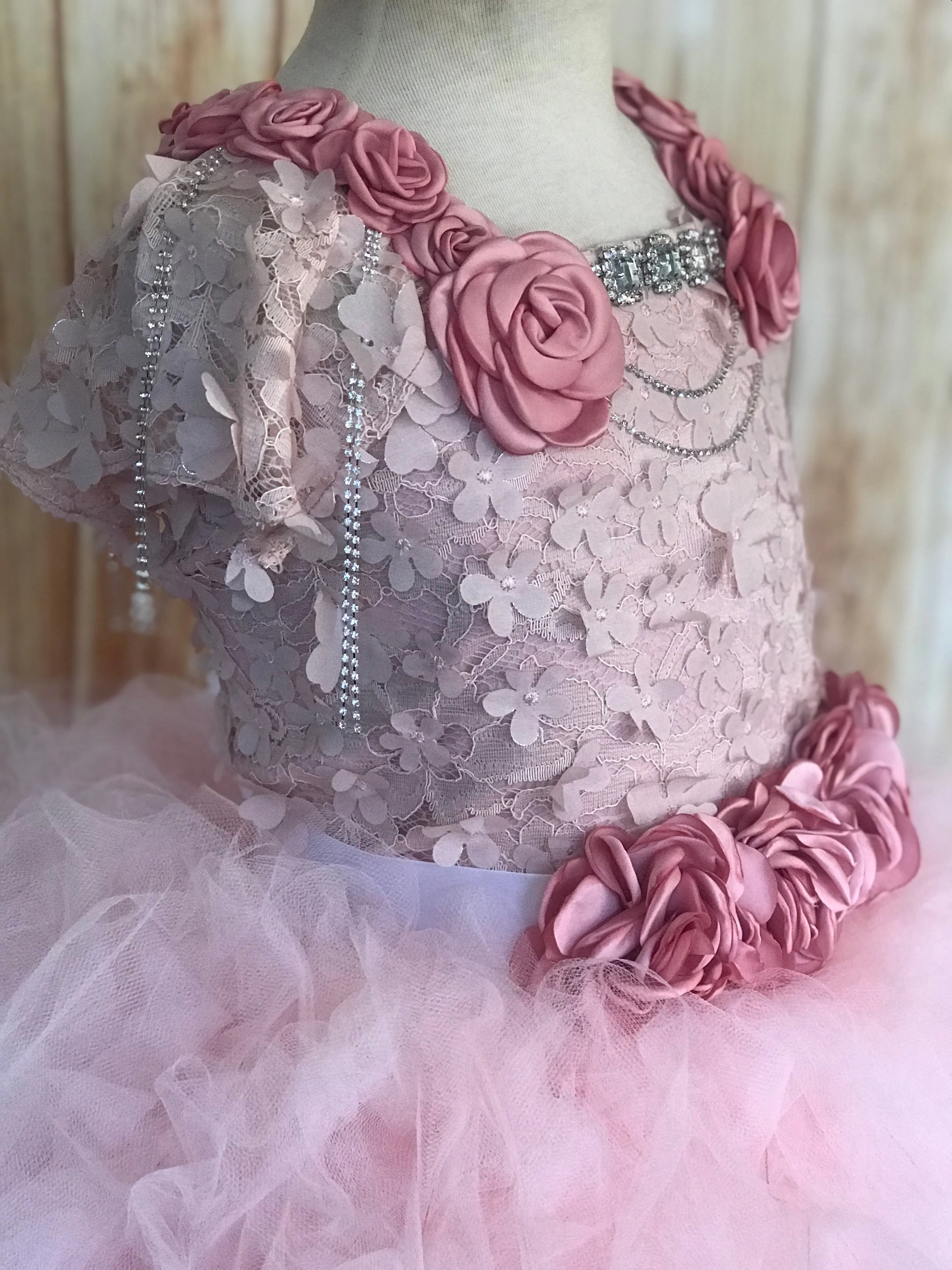 Blush Lace Ruffled Tutu Dress