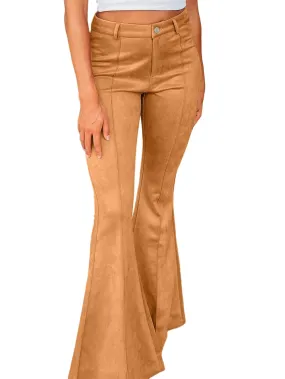 Camel Colored Flare Pants in Suede