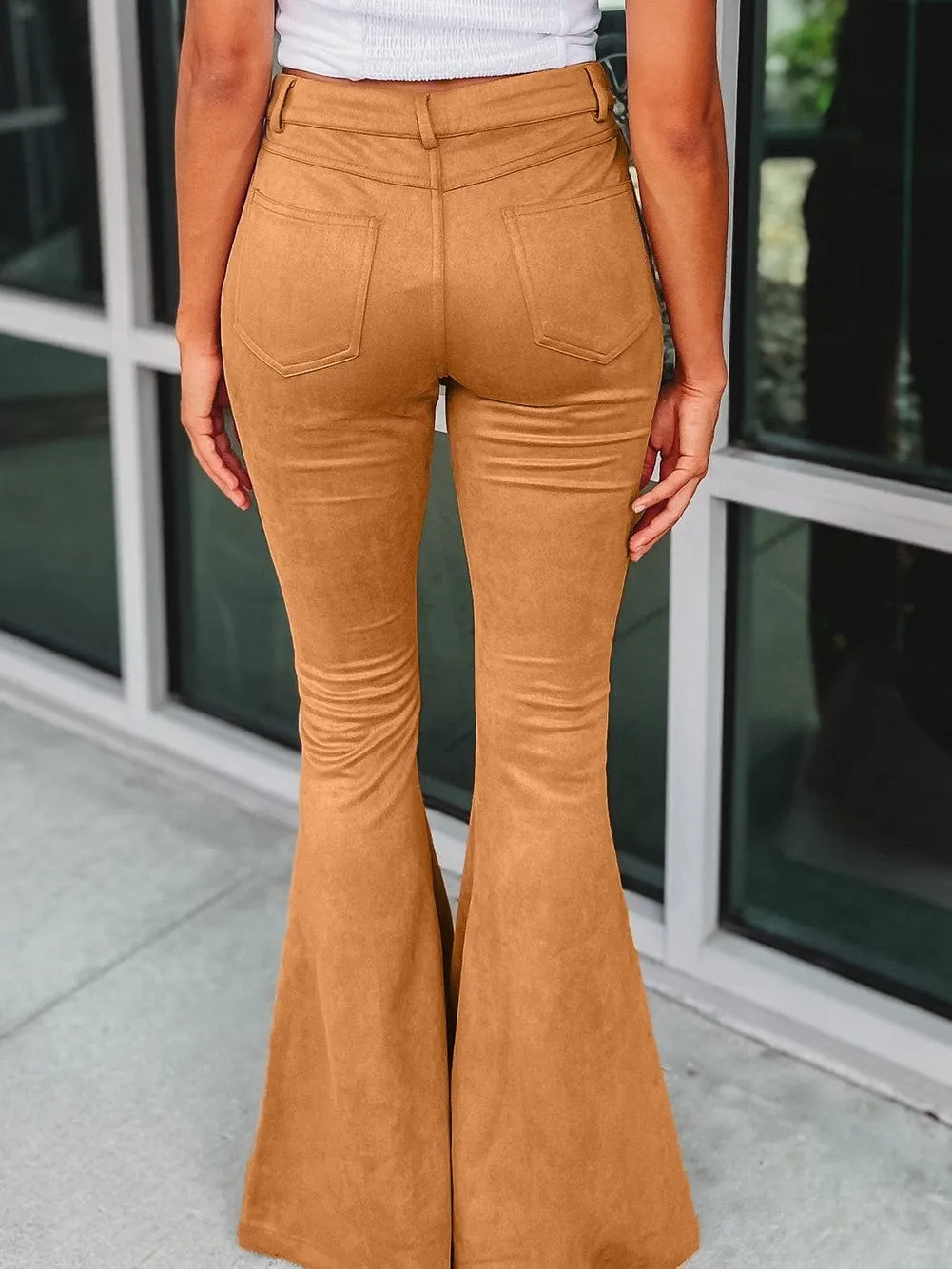 Camel Colored Flare Pants in Suede