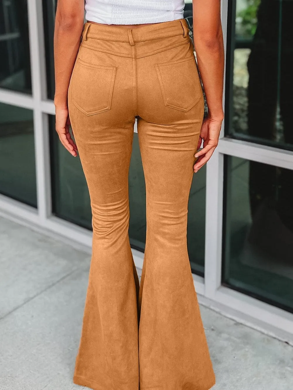 Camel Colored Flare Pants in Suede