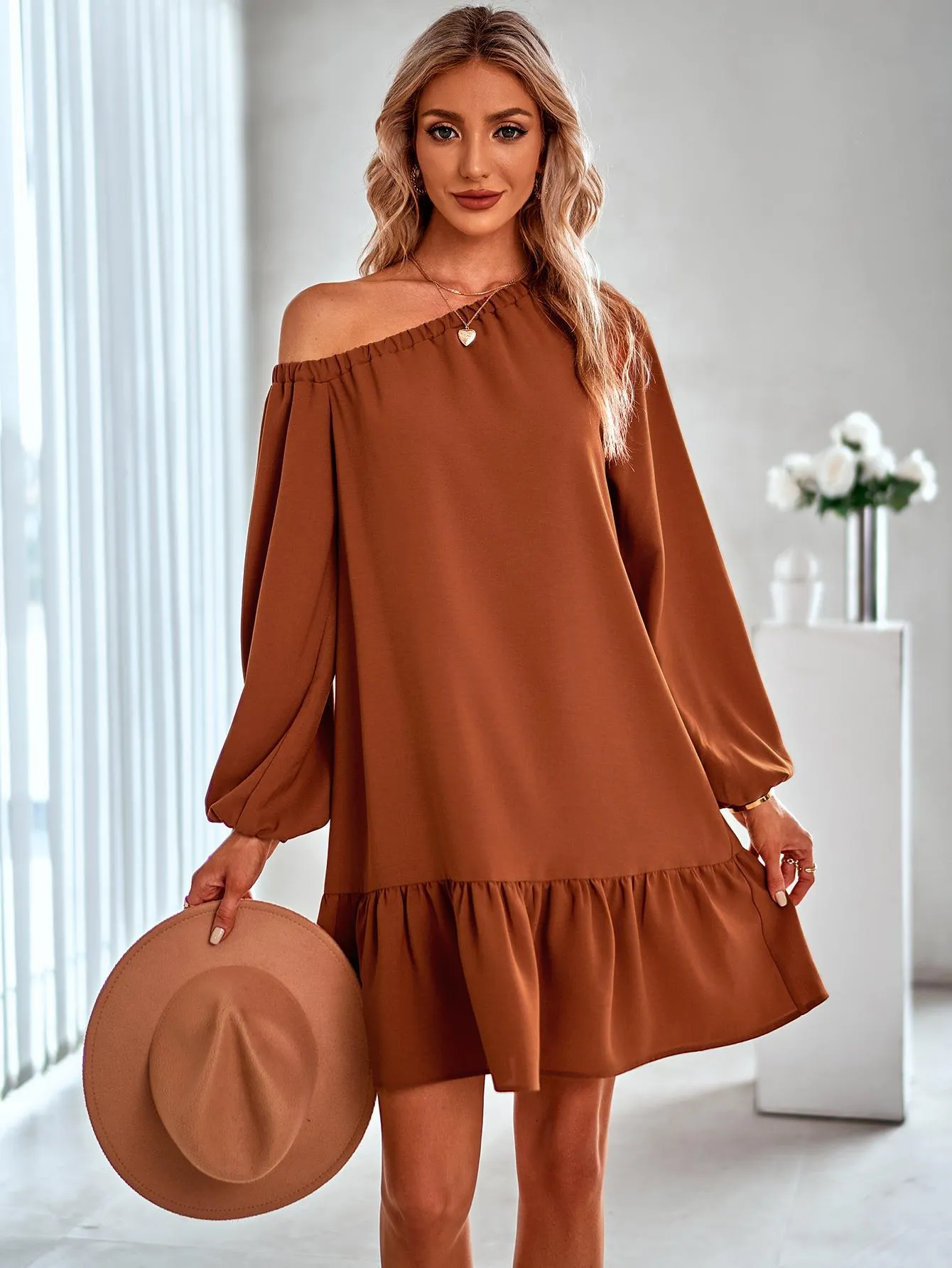 Casual Solid Color Flounce Dress