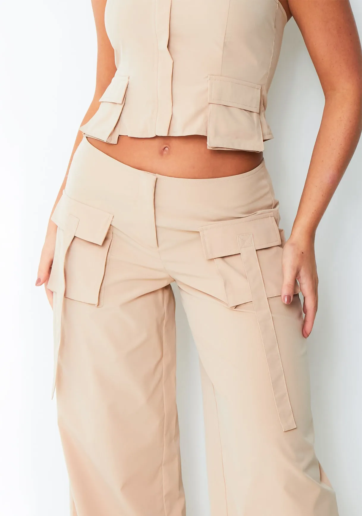 Charley Beige Woven Utility Cargo Trousers