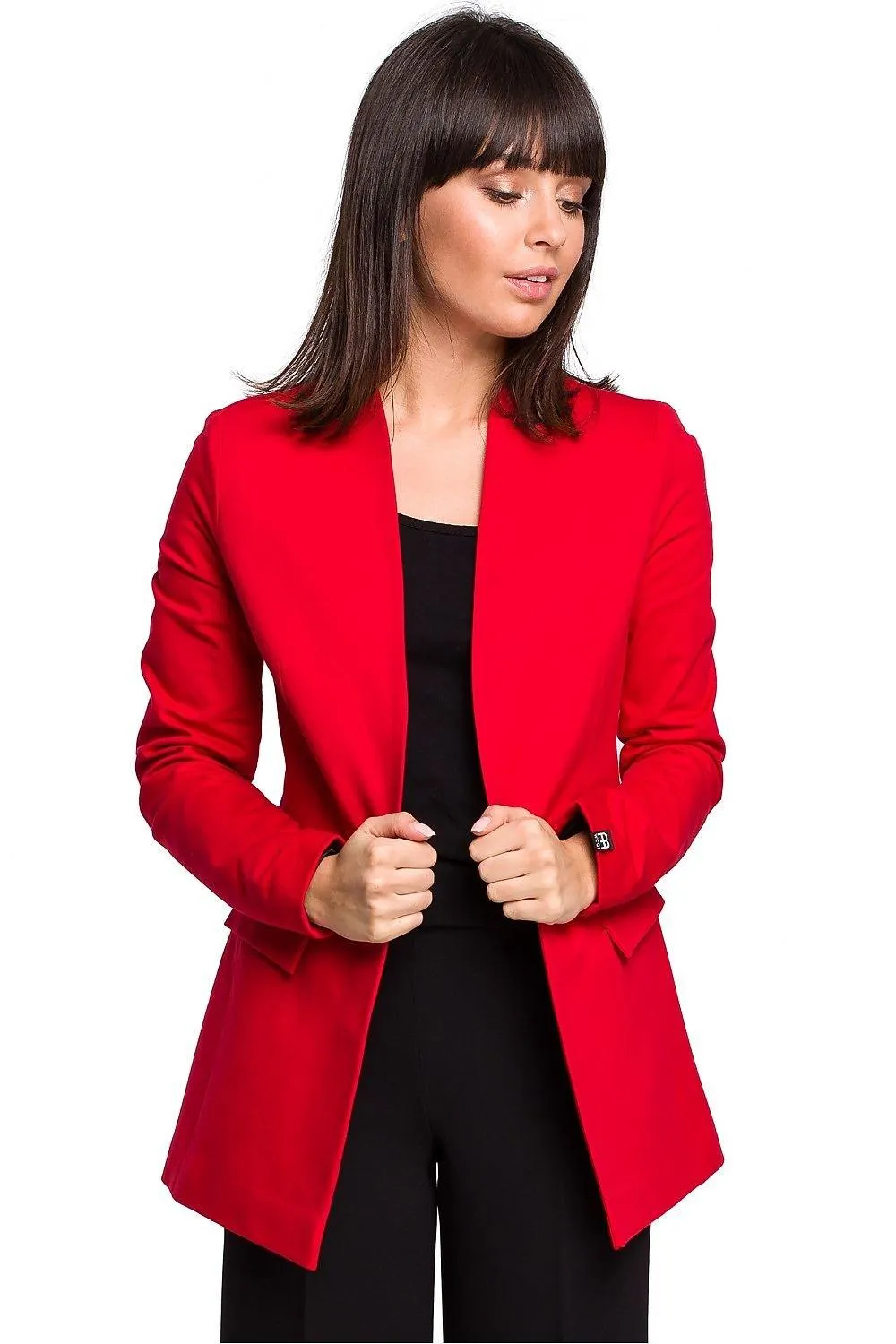 Chic Unbuttoned Cotton Blend Jacket with Functional Flap Pockets