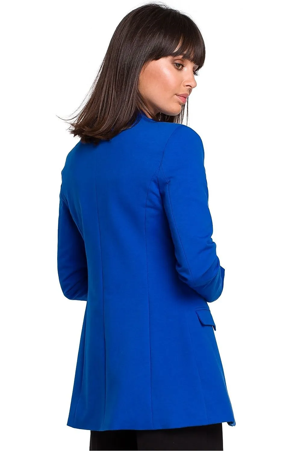 Chic Unbuttoned Cotton Blend Jacket with Functional Flap Pockets