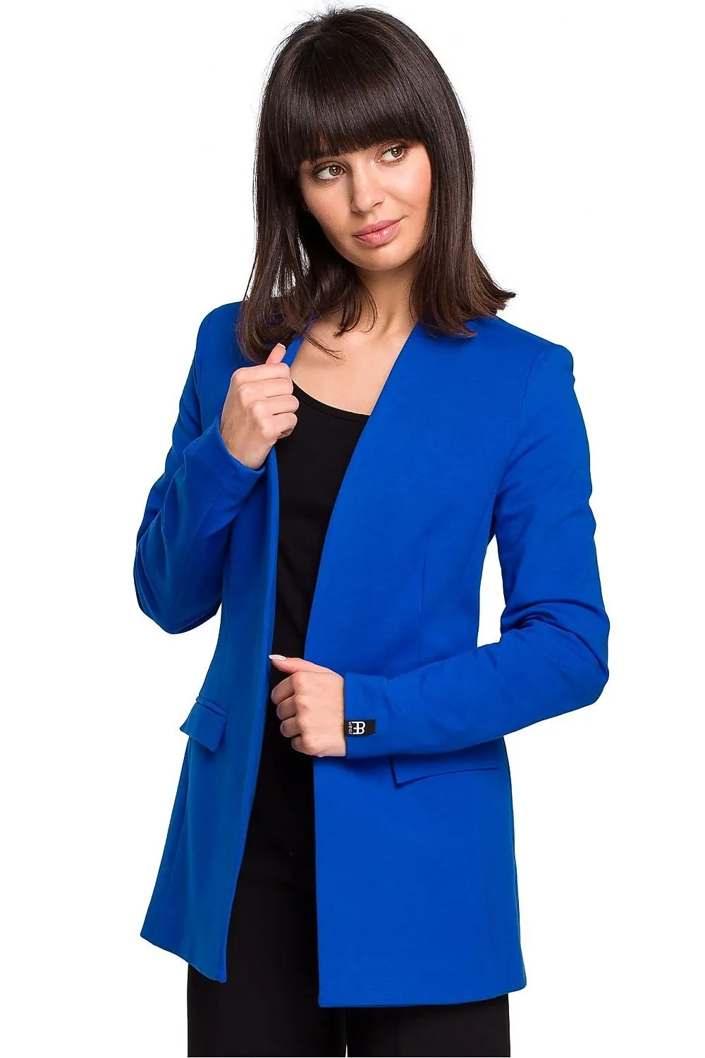 Chic Unbuttoned Cotton Blend Jacket with Functional Flap Pockets