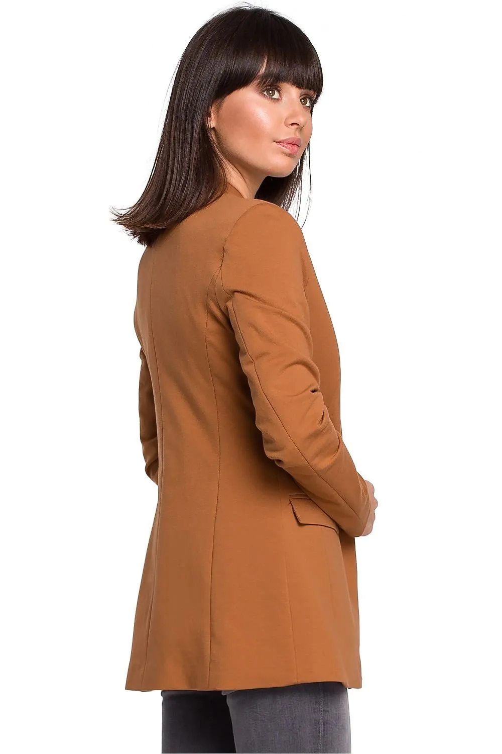 Chic Unbuttoned Cotton Blend Jacket with Functional Flap Pockets