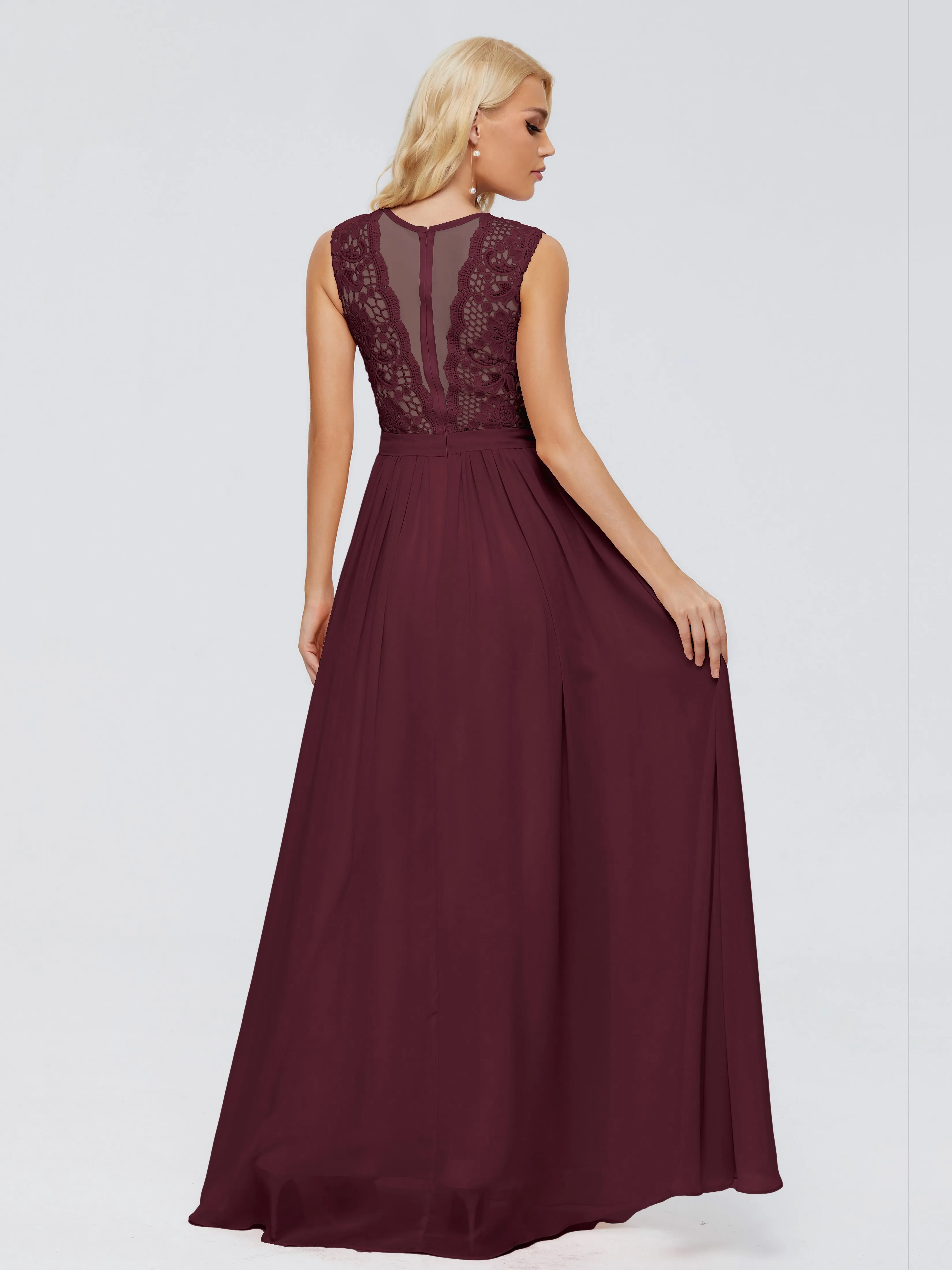 Chiffon Cabernet Bridesmaid Dresses Melody Elegant Bateau Chiffon Bridesmaid Dresses