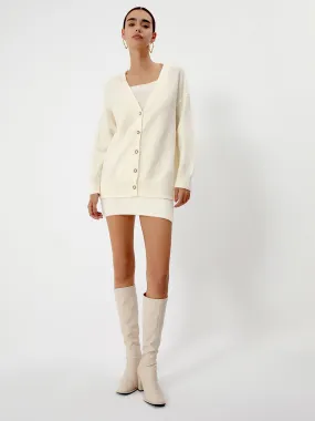 Cream Short Sweater Trendy Dress With Matching Cardigan