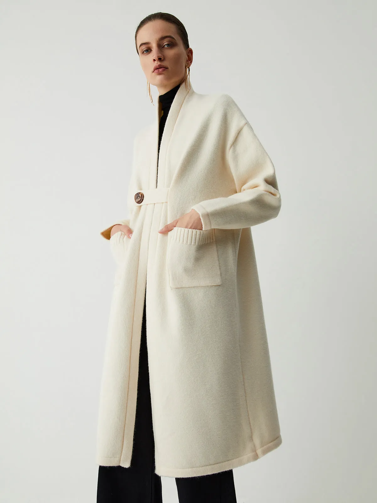 Double Pockets Buttoned Trendy Longline Knit Coat