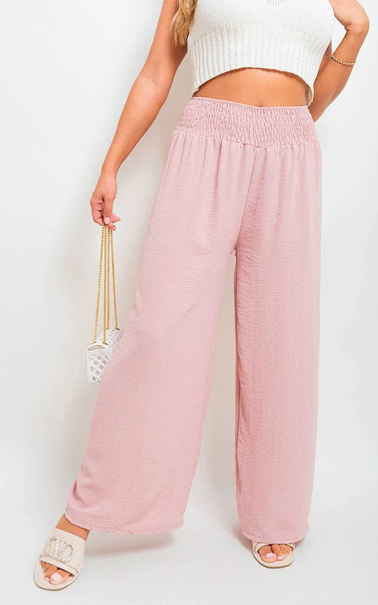 Elastic High Waist Wide Leg Trousers