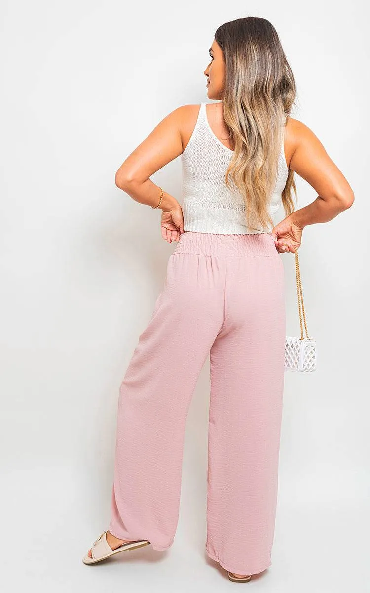 Elastic High Waist Wide Leg Trousers