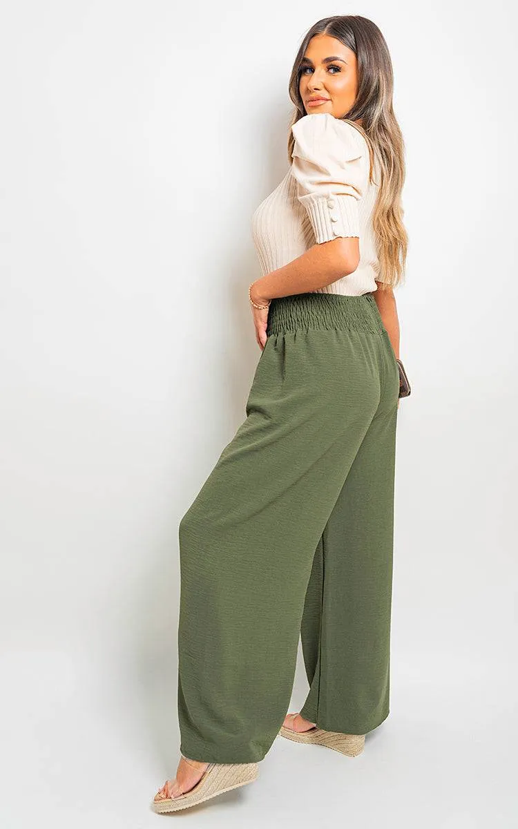 Elastic High Waist Wide Leg Trousers