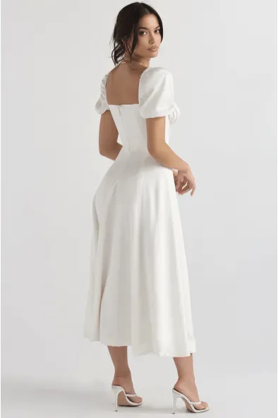 Elegant Puff Sleeve Slit Dress