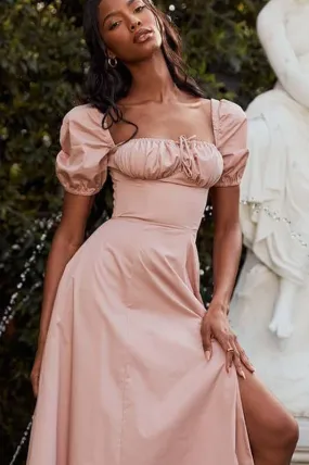 Elegant Puff Sleeve Slit Dress