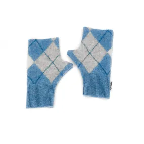 Fingerless Mittens | Blue Argyle