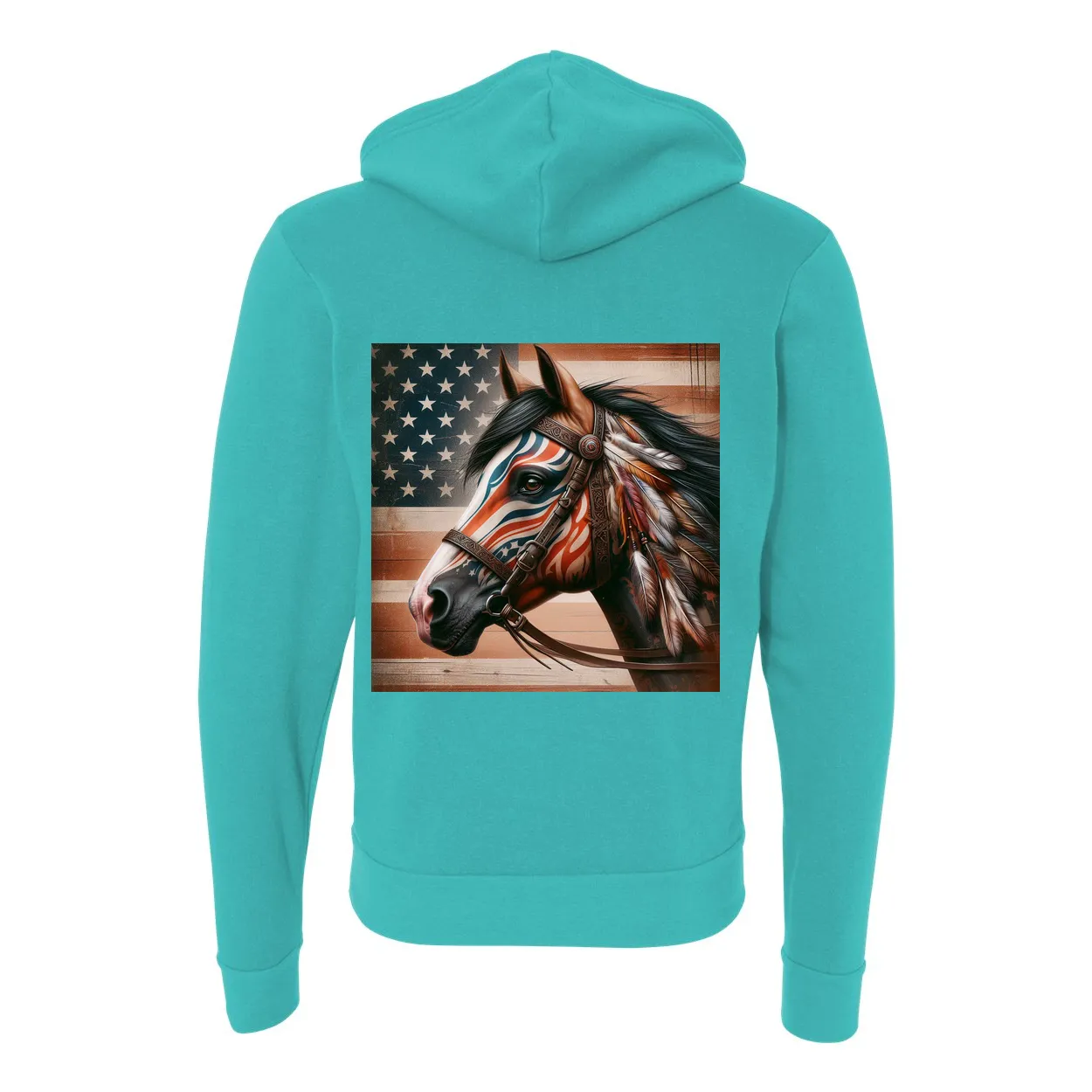 Freedom Horse American Flag Zip-Up Front Pocket Sweatshirts