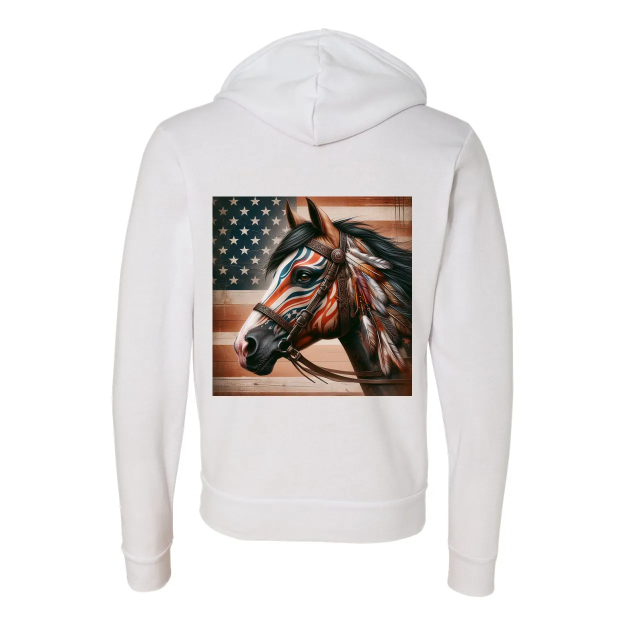 Freedom Horse American Flag Zip-Up Front Pocket Sweatshirts