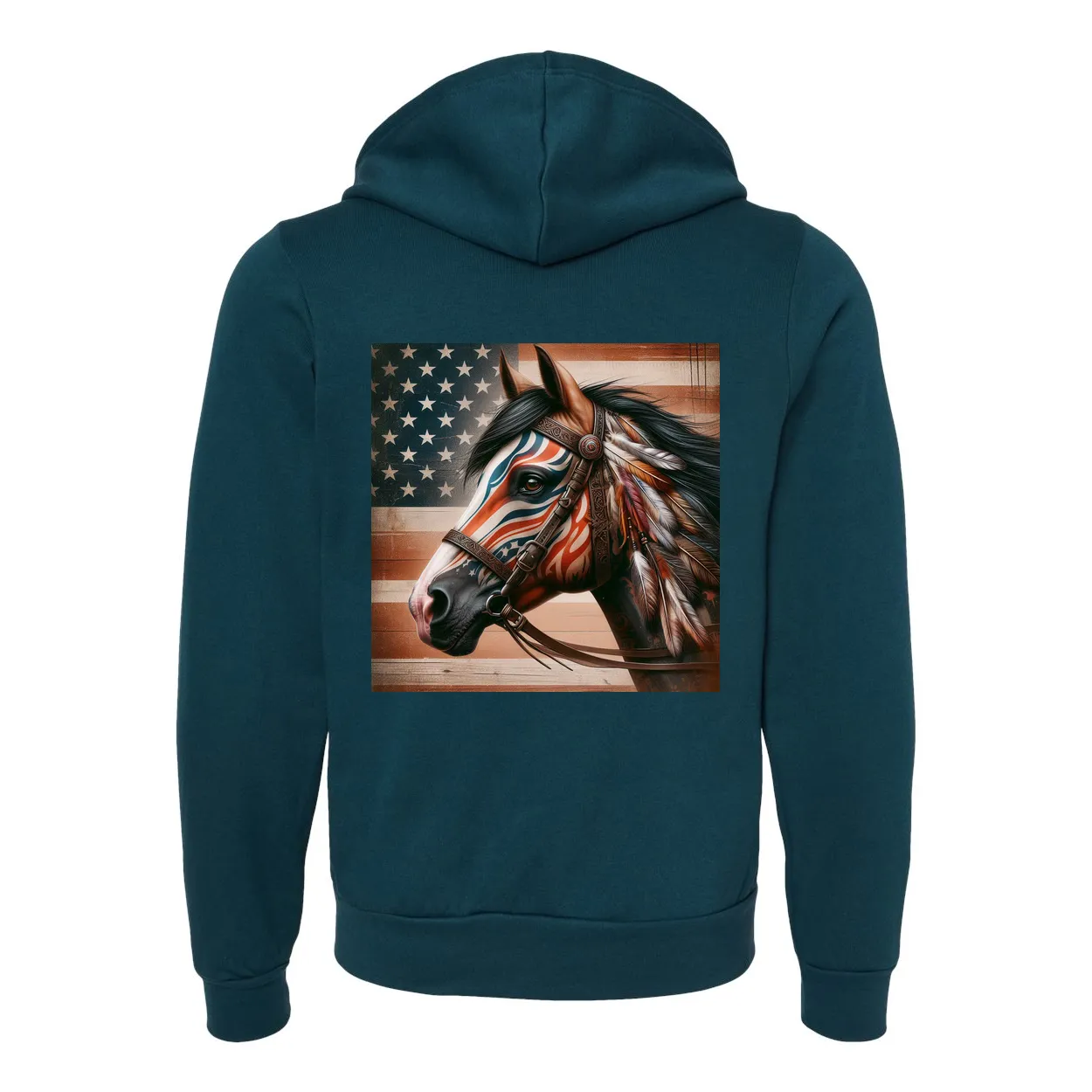 Freedom Horse American Flag Zip-Up Front Pocket Sweatshirts