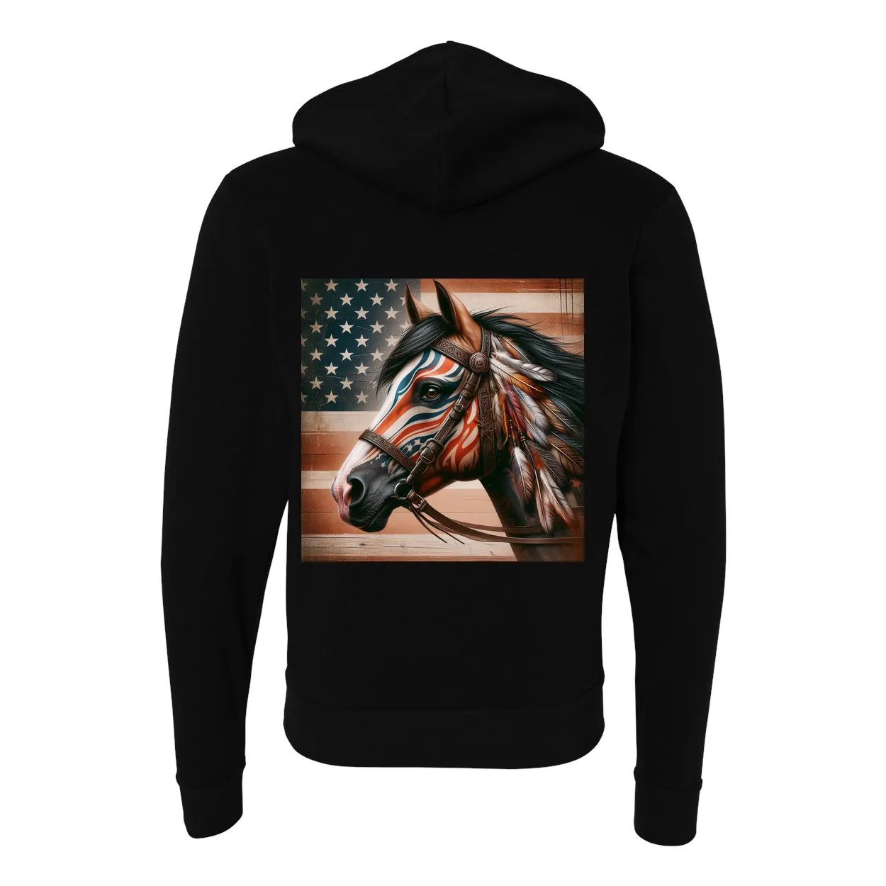 Freedom Horse American Flag Zip-Up Front Pocket Sweatshirts