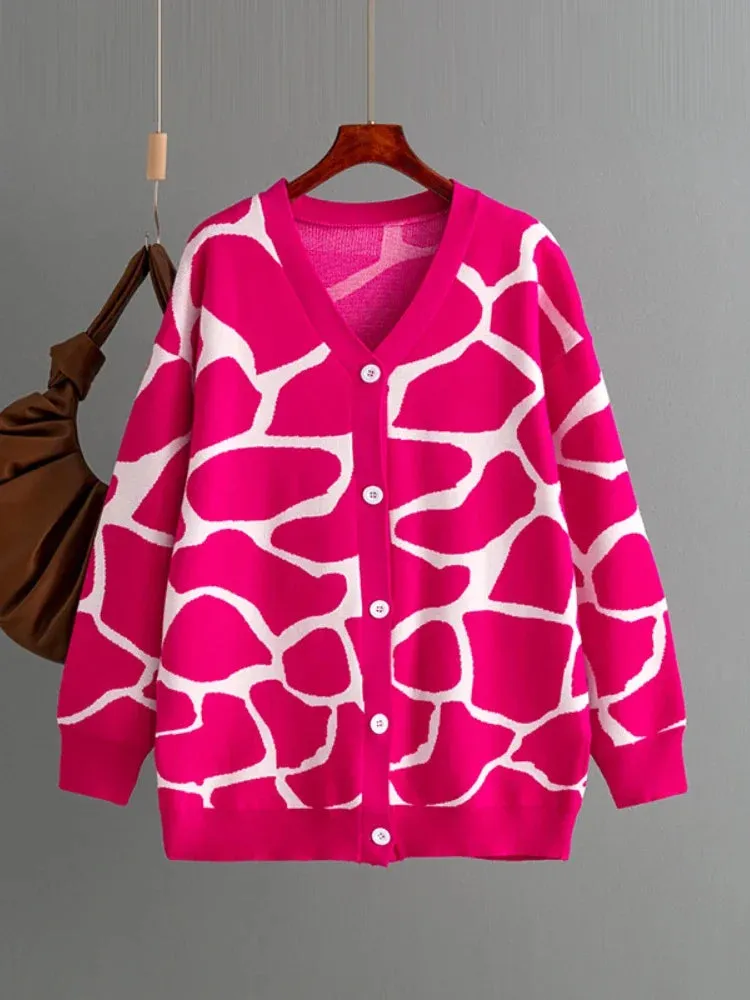 Giraffe’s Skin Print Pattern Sweater Cardigans