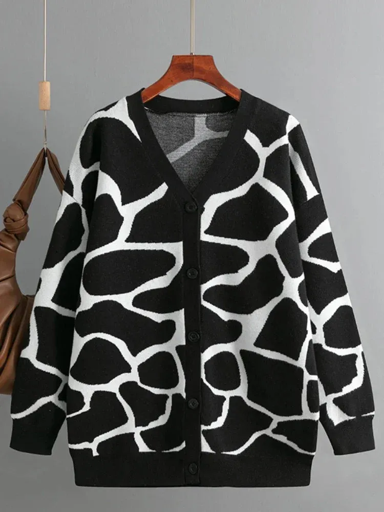 Giraffe’s Skin Print Pattern Sweater Cardigans