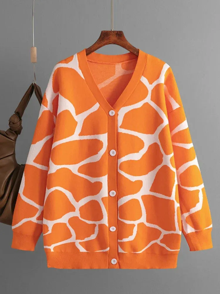 Giraffe’s Skin Print Pattern Sweater Cardigans