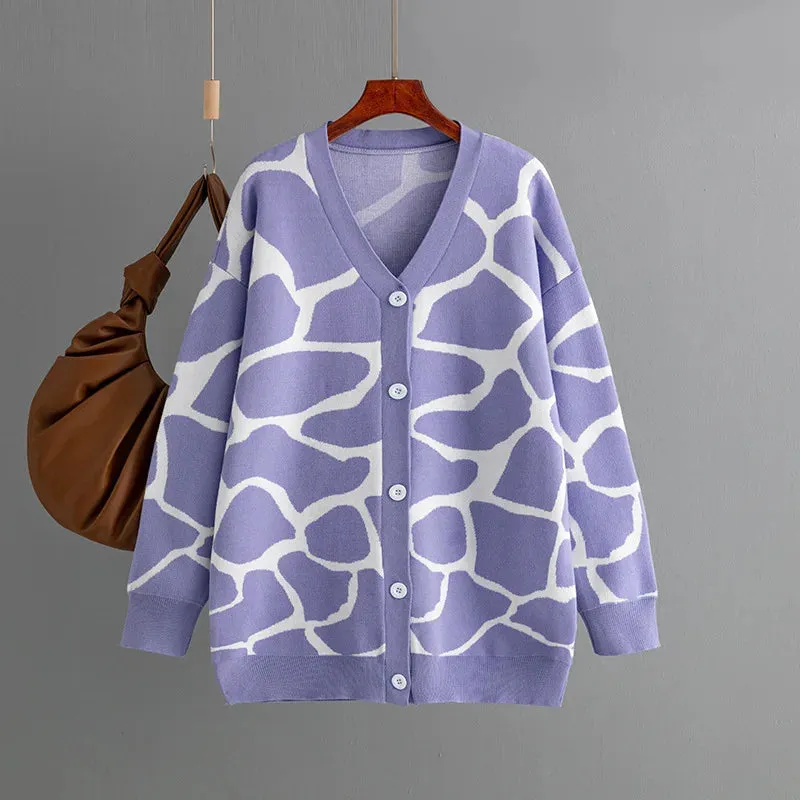 Giraffe’s Skin Print Pattern Sweater Cardigans