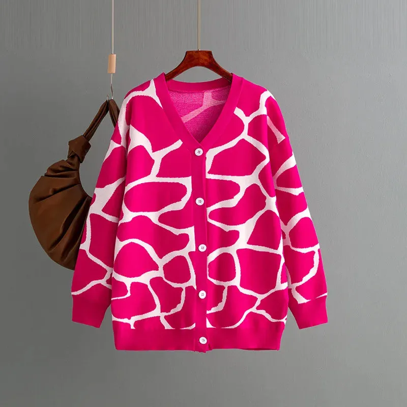 Giraffe’s Skin Print Pattern Sweater Cardigans