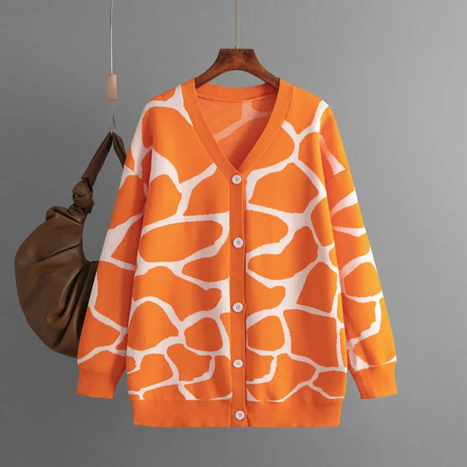 Giraffe’s Skin Print Pattern Sweater Cardigans