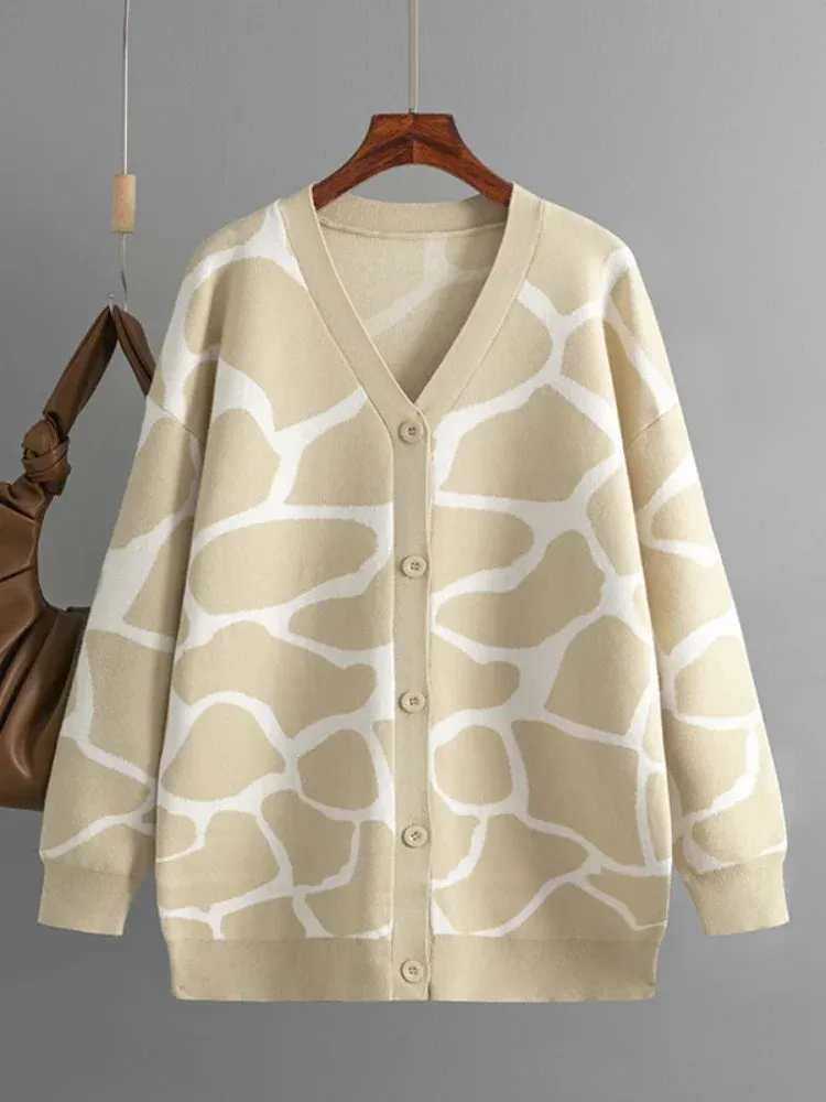 Giraffe’s Skin Print Pattern Sweater Cardigans