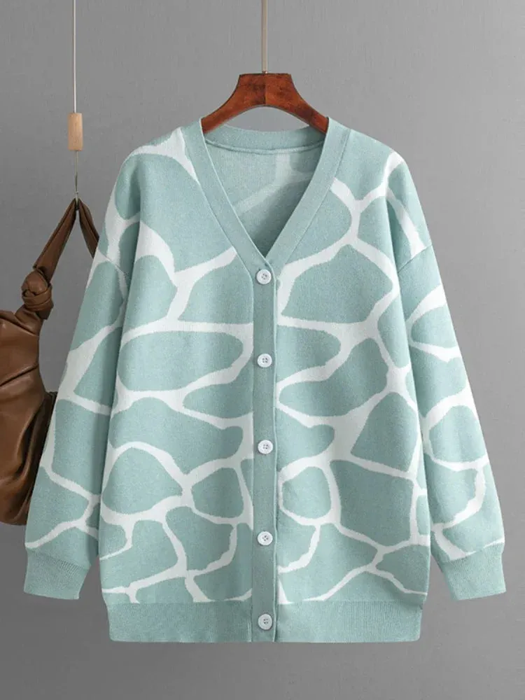 Giraffe’s Skin Print Pattern Sweater Cardigans