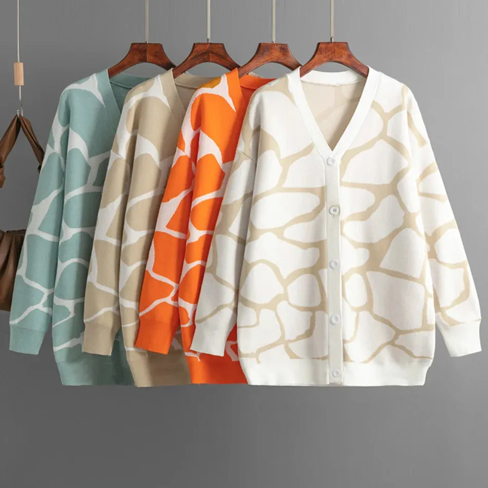 Giraffe’s Skin Print Pattern Sweater Cardigans