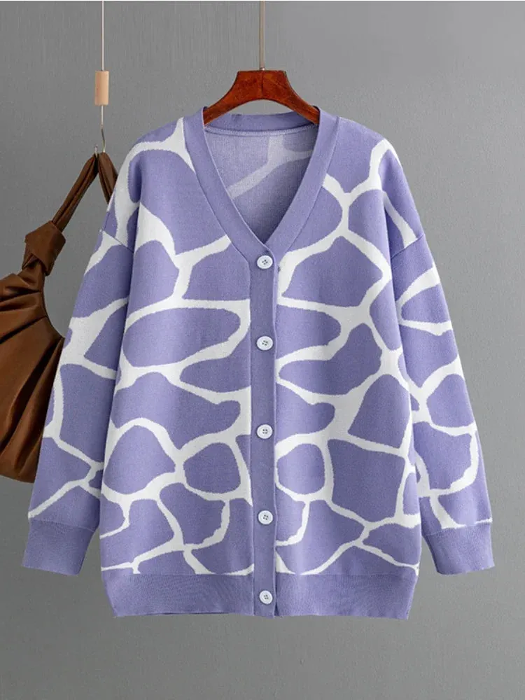 Giraffe’s Skin Print Pattern Sweater Cardigans