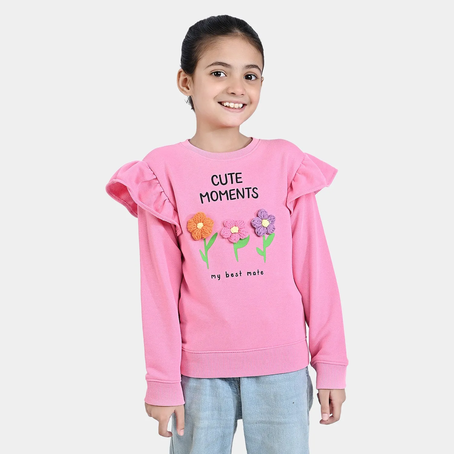 Girls Cotton Terry Sweatshirt Cute Moments-Sachet Pink