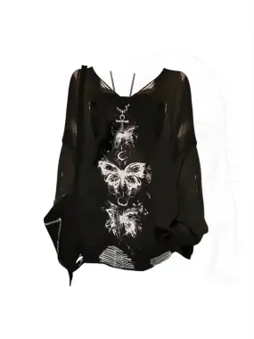 Goth' Dark Black Gothic Grunge Harajuku Butterfly Sweater