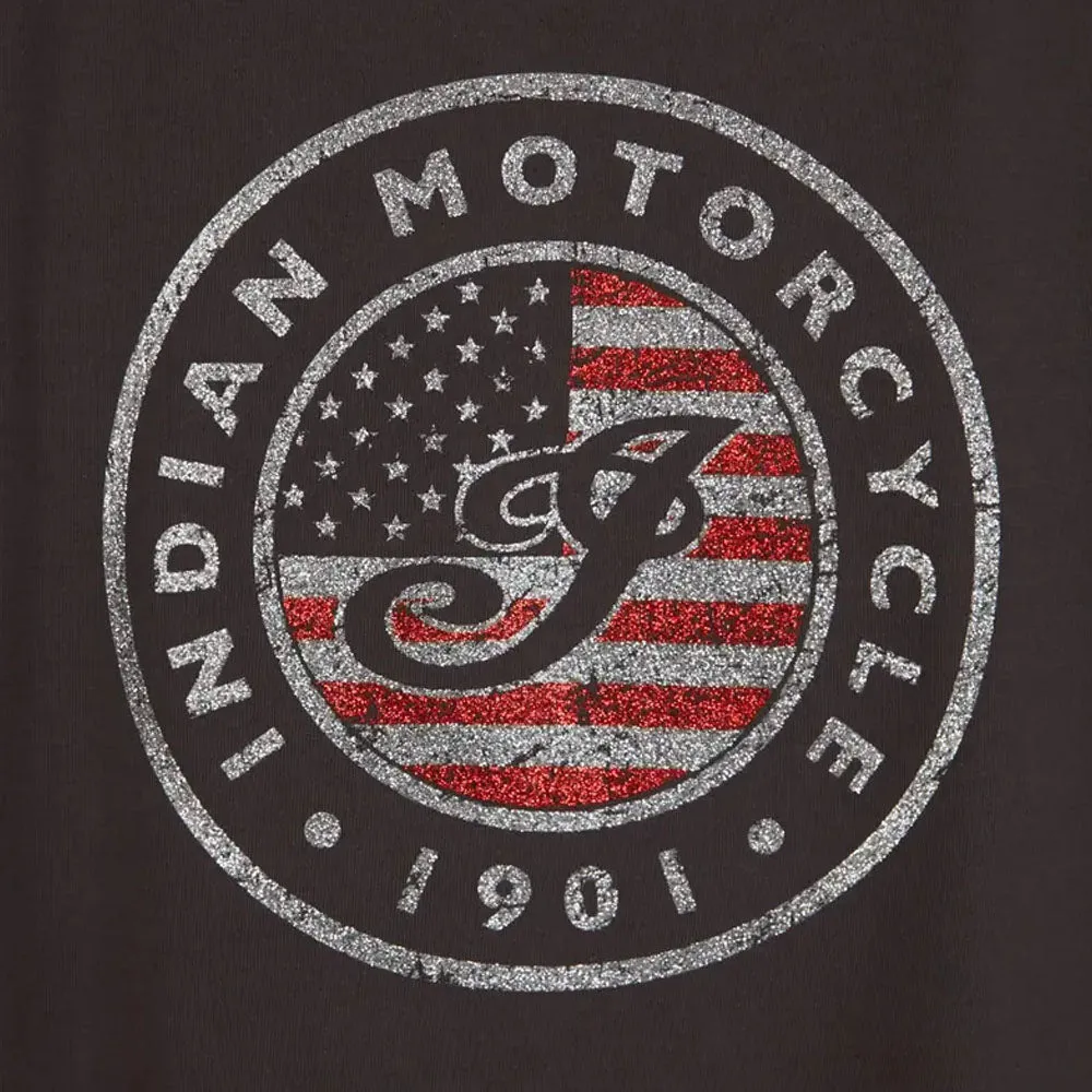 Indian Motorcycle  Womens USA Flag Glitter T-Shirt Tee Lightweight Comfy Charcoal