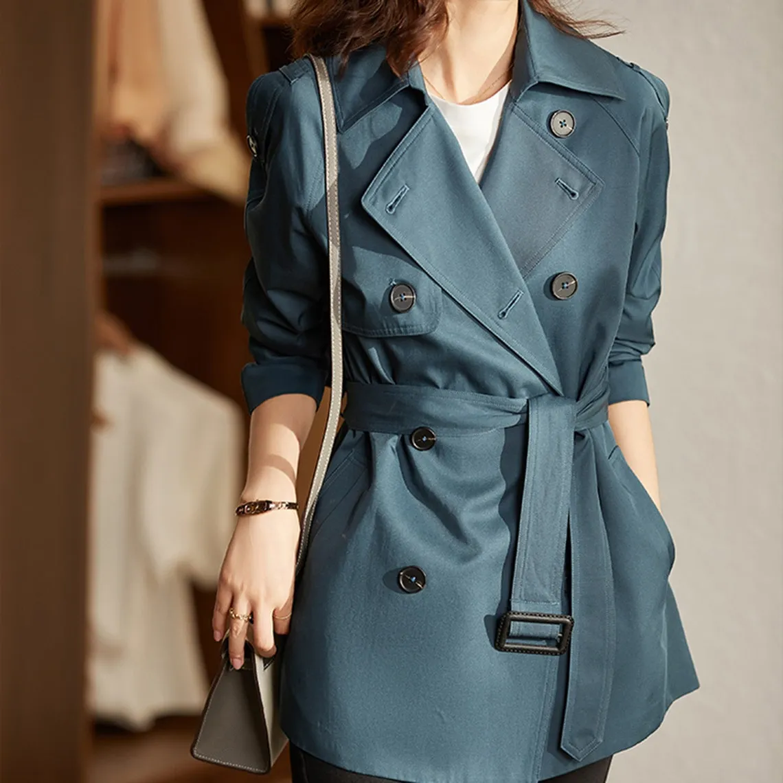 Korean Lapel Double Breasted Style Trench Coat