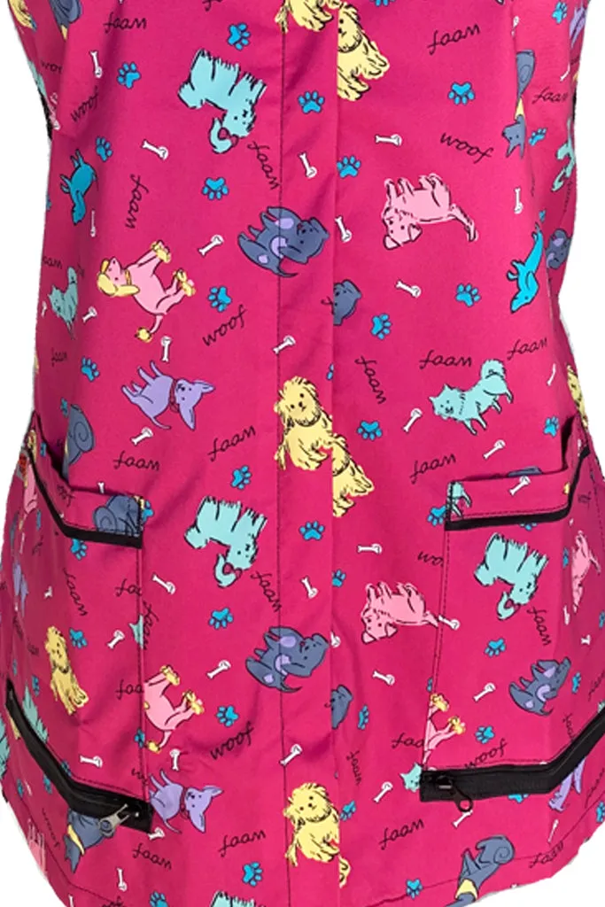 Ladybird Pink Dog Print Grooming Vest w/ Covered Zipper