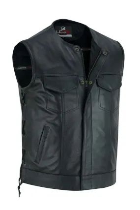 Leather Vests for Men | Vest for Men Collarless | Leather Biker Vest | Lesa Collection Side Laces Leather Vest